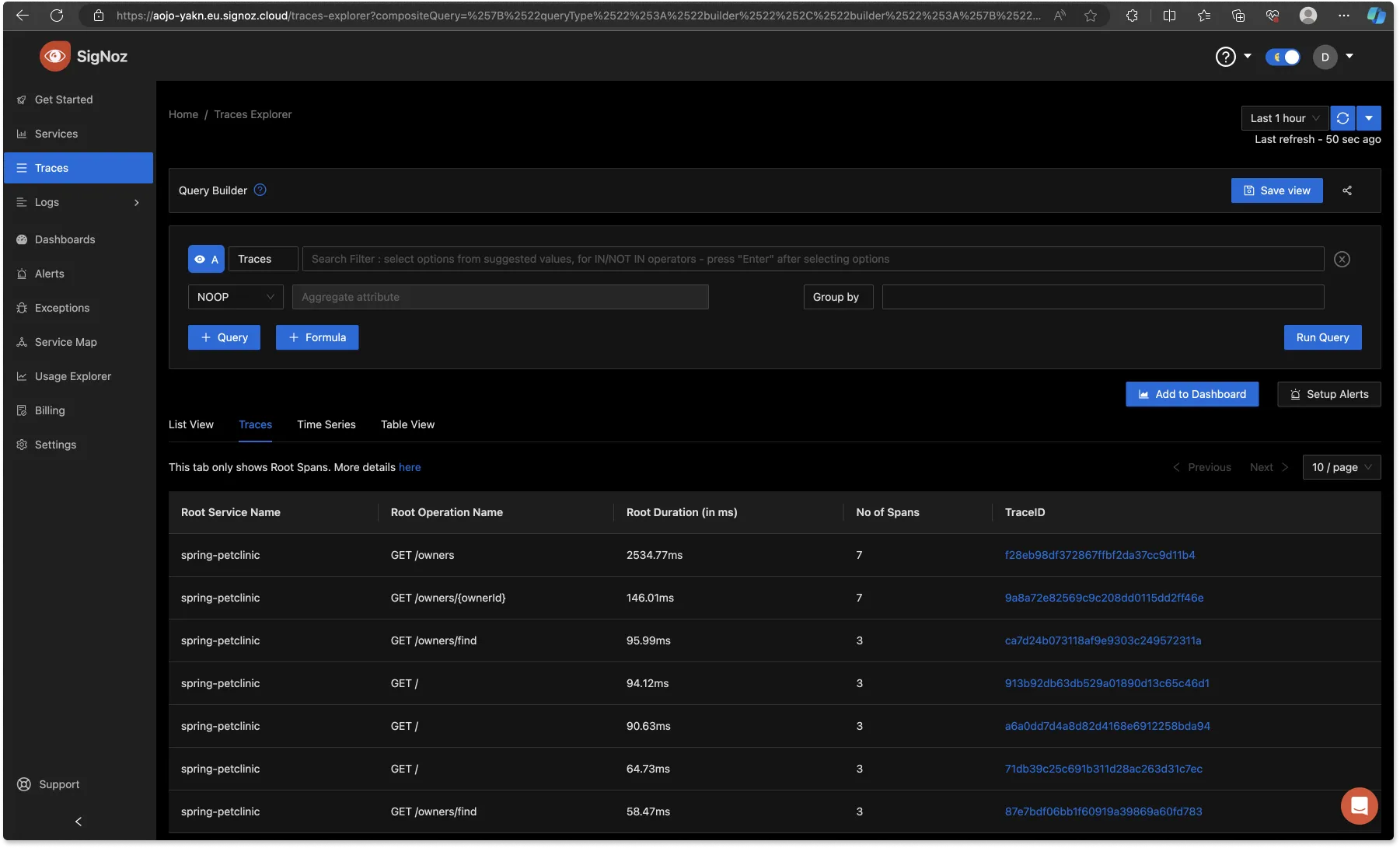 Query Builder in Trace Explorer