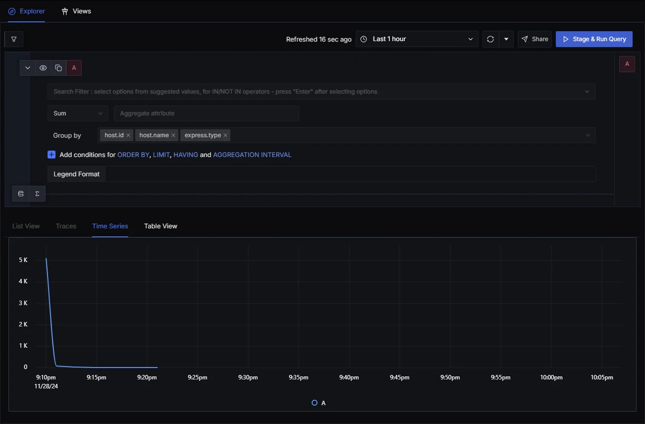 A Trace Explorer showing traces based on time and other filters